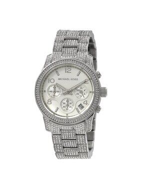 NWT Michael Kors Runway Pave Chronograph Quartz Silver Dial Ladies Watch
